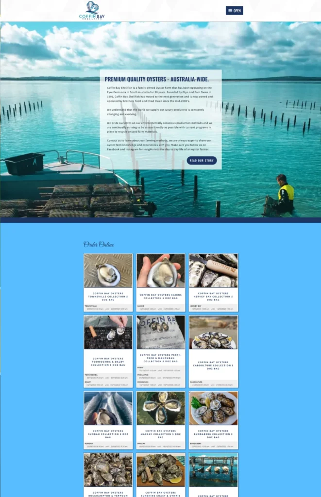 Coffin Bay Shellfish website designed by Pixel Lantern
